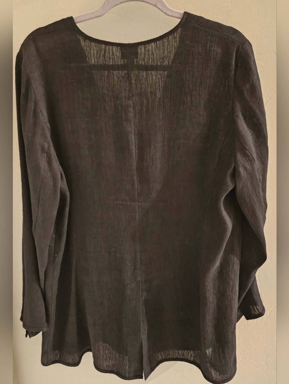 Eileen Fisher Womens Linen Blend Button Up Shirt Black Long Sleeve Tunic Large - Picture 2 of 10